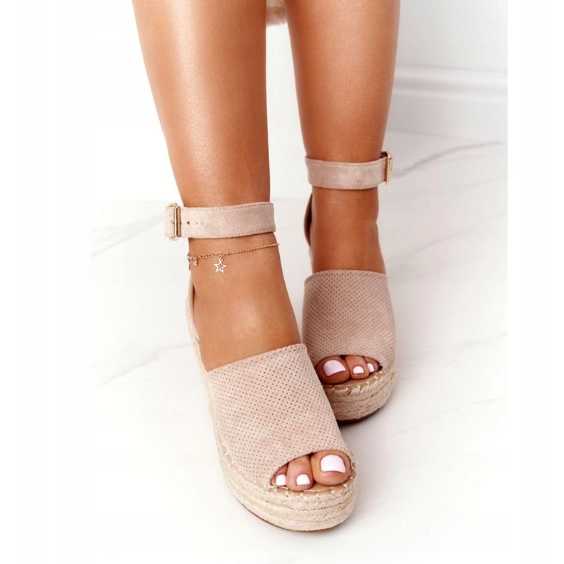 MSMG Beige Makenna Wedge Sandals With Braids 4