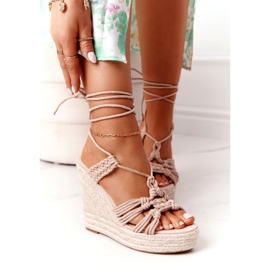 SEA Tied Wedge Sandals With Braided Nude Run The World beige 2