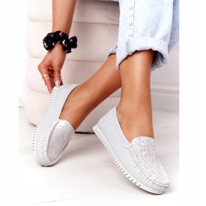 Women's Leather Loafers S.Barski 97630 Gray grey 1