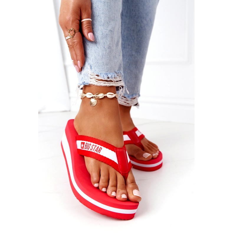 Women's flip-flops on the wedge Big Star HH274A095 Red white 2