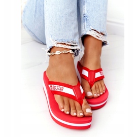 Women's flip-flops on the wedge Big Star HH274A095 Red white 4