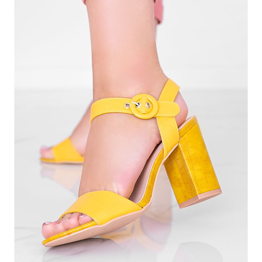 Yellow High Heel Sandals in Crocodile Leather Motif Lovely Day