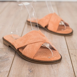 Ideal Shoes Elegant Suede Slippers orange 1