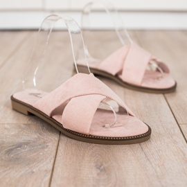 Ideal Shoes Elegant Suede Slippers pink 1 Ideal Shoes Elegant Suede Slippers pink 1