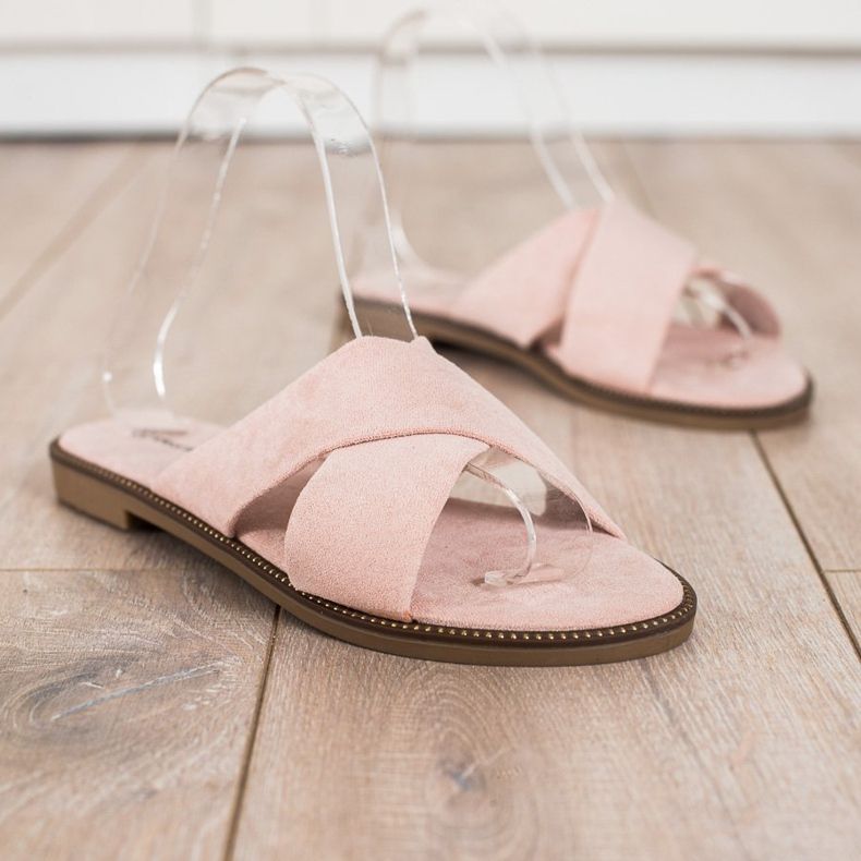 Ideal Shoes Elegant Suede Slippers pink 1