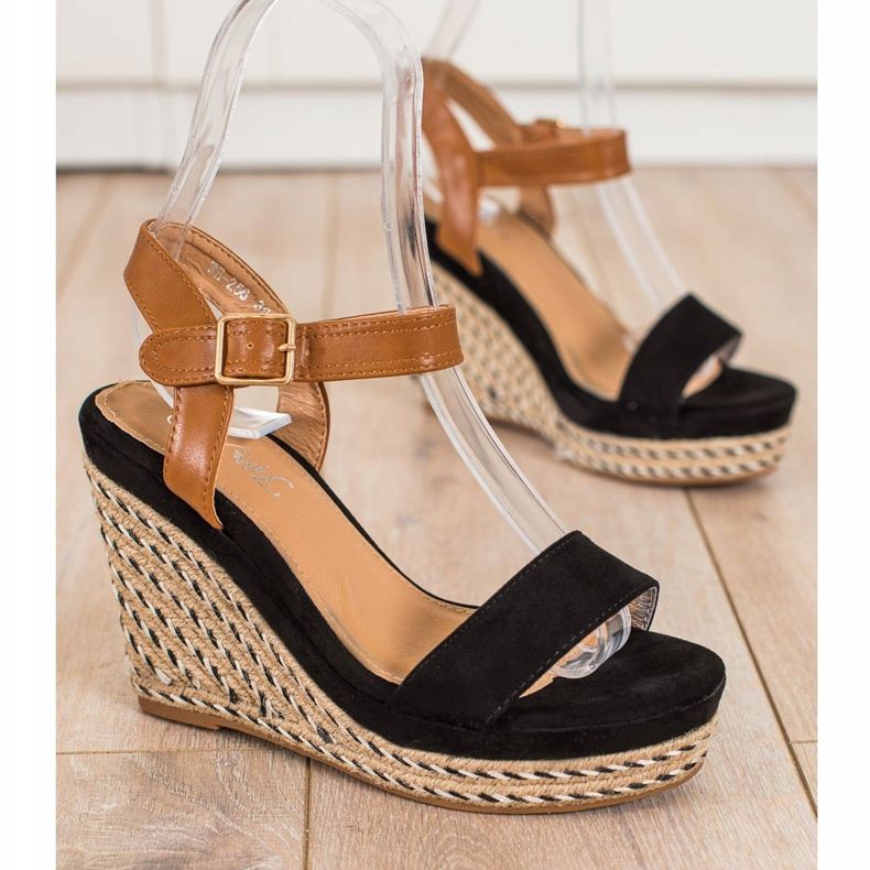 SHELOVET Espadrilles On Wedge Sandals black 1