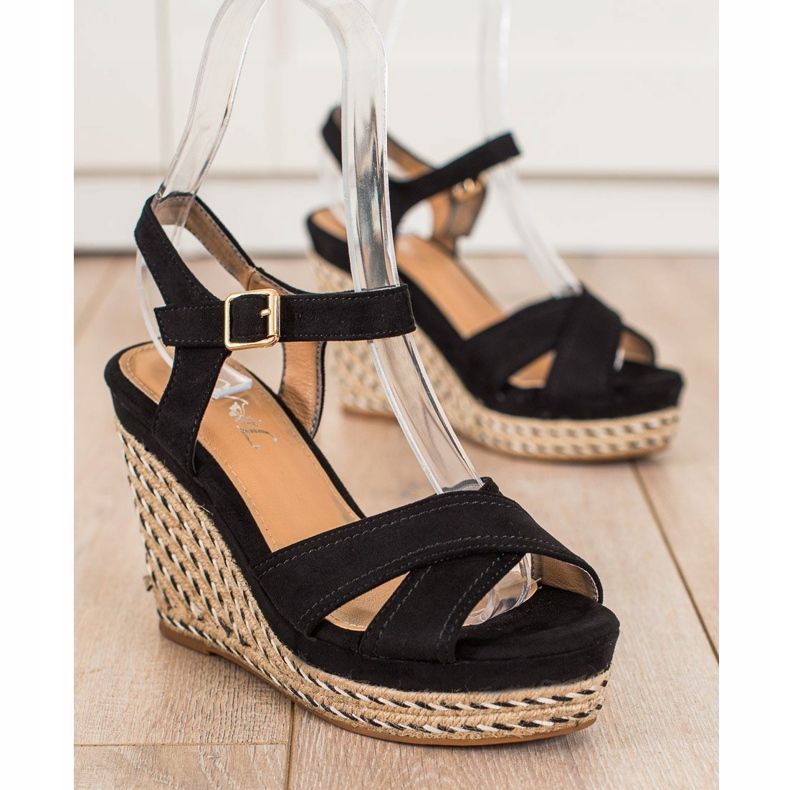 SHELOVET Elegant sandals on a wedge black 1