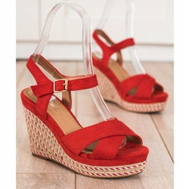 SHELOVET Elegant wedge sandals red 1