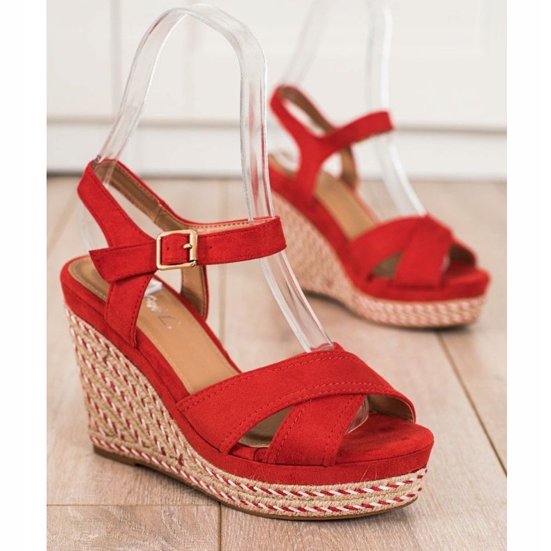 SHELOVET Elegant wedge sandals red 1