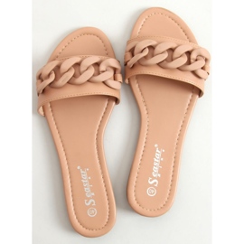 Beige slippers with a chain CK205P Khaki 1