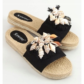 Black YQ228P Black slippers with shells 1