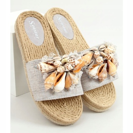 Gray YQ228P Gray slippers with shells grey 1