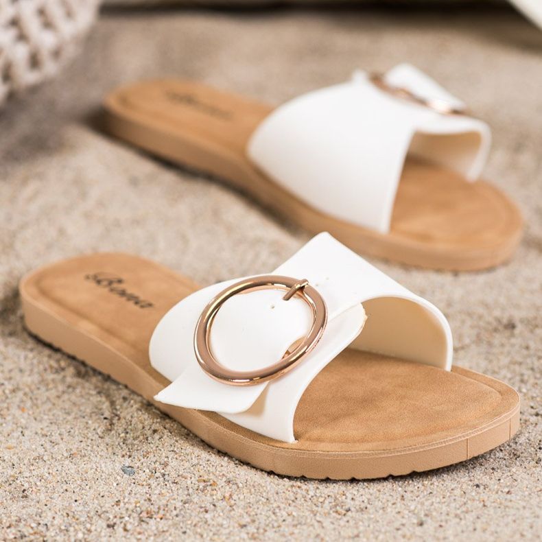 Bona Slippers With Decorative Buckle white 1