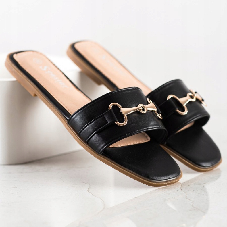 Seastar Slippers with golden ornament black 1