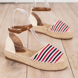 Clowse Striped Espadrilles With Buckle beige red multicolored 1