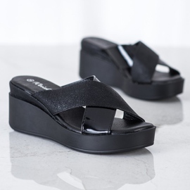 Weide Black Wedge Slippers 1