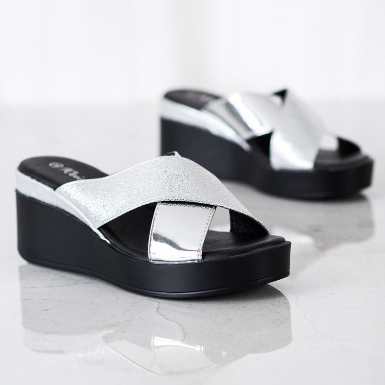 Weide Silver Wedge Slippers 1