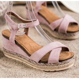 SHELOVET Wedge Sandals With Suede pink 1