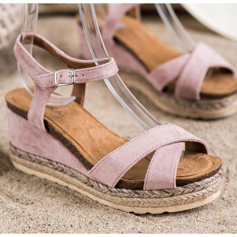 SHELOVET Wedge Sandals With Suede pink 1