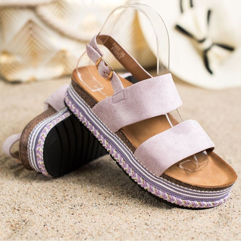 Ideal Shoes Suede Sandals On The Platform violet 1