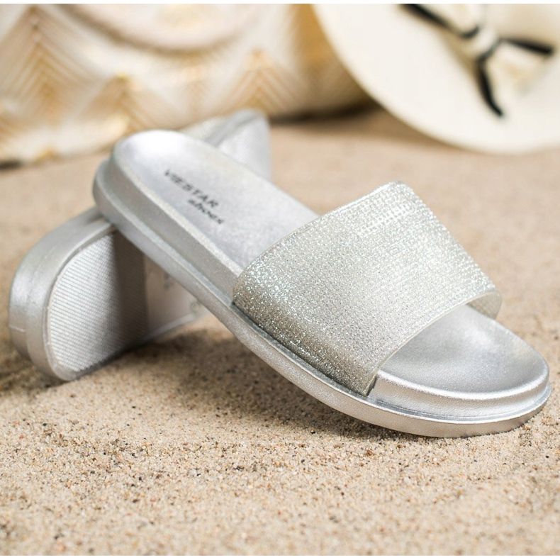 SHELOVET Silver Shiny Slippers 1