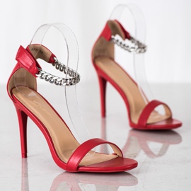 SHELOVET Sandals On A High Heel With A Chain red 1