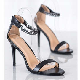 SHELOVET Sandals On A High Heel With A Chain black 1