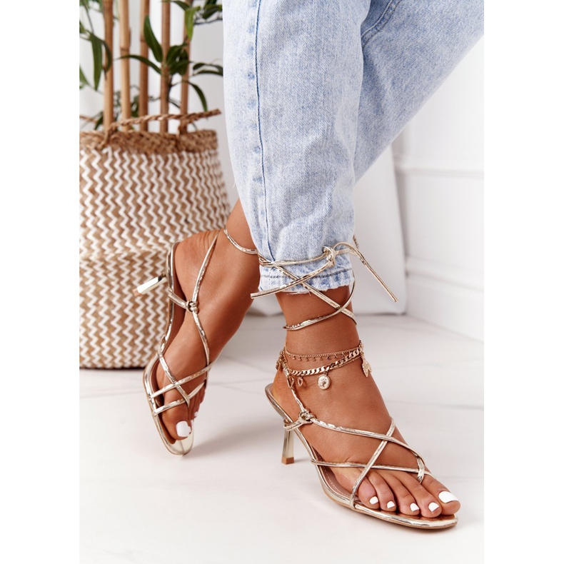 PS1 Tied Sandals On A High Heel With Square Toe Golden Runway 2