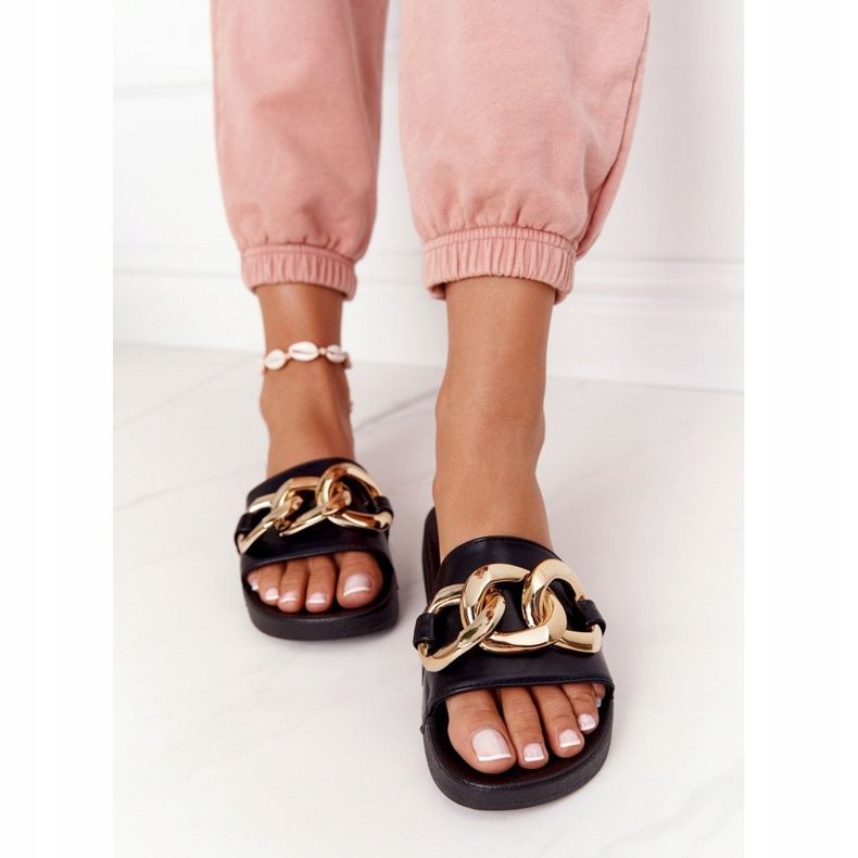 PS1 One Moment Black Rubber Slippers With Chain 1