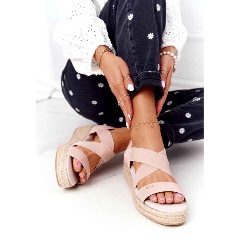 Wedge Sandals With Ribbed Big Star HH274413 Pink 4