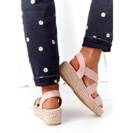 Wedge Sandals With Ribbed Big Star HH274413 Pink 3