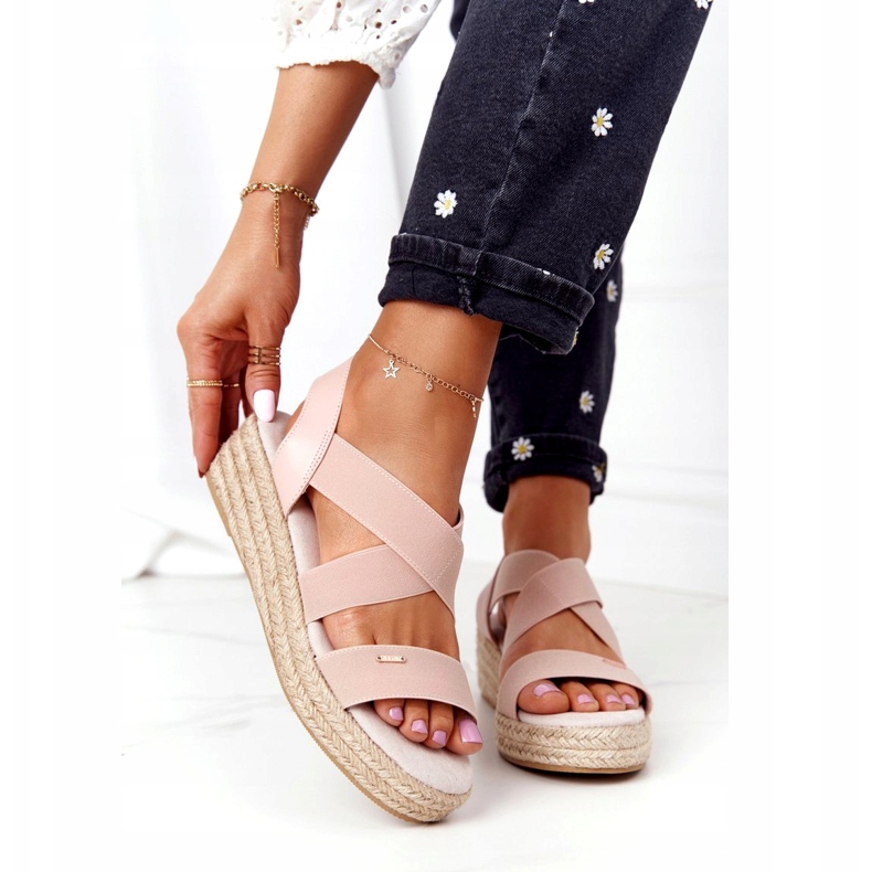 Wedge Sandals With Ribbed Big Star HH274413 Pink 2