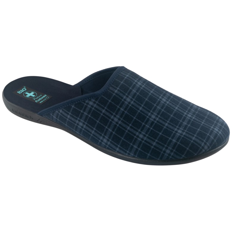 Men's slippers, Adanex 25951, navy blue check 1