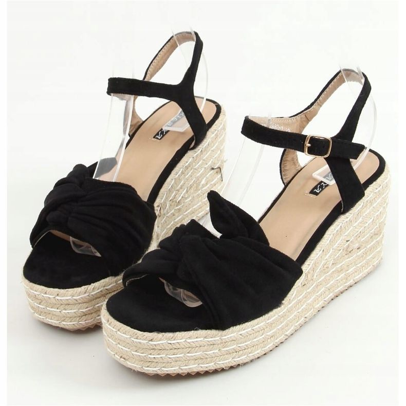 Black sandals espadrilles on wedges WH-3K63 Black 1