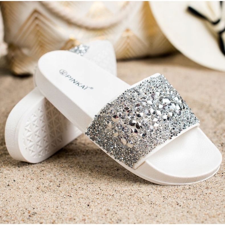 SHELOVET Slippers With Ornaments white silver 2