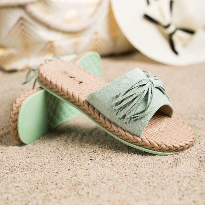 SHELOVET Slippers With Fringes green 1