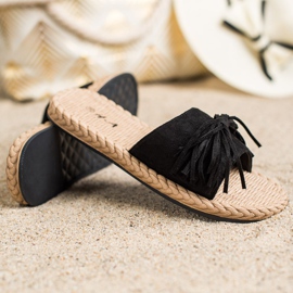 SHELOVET Slippers With Fringes black 1