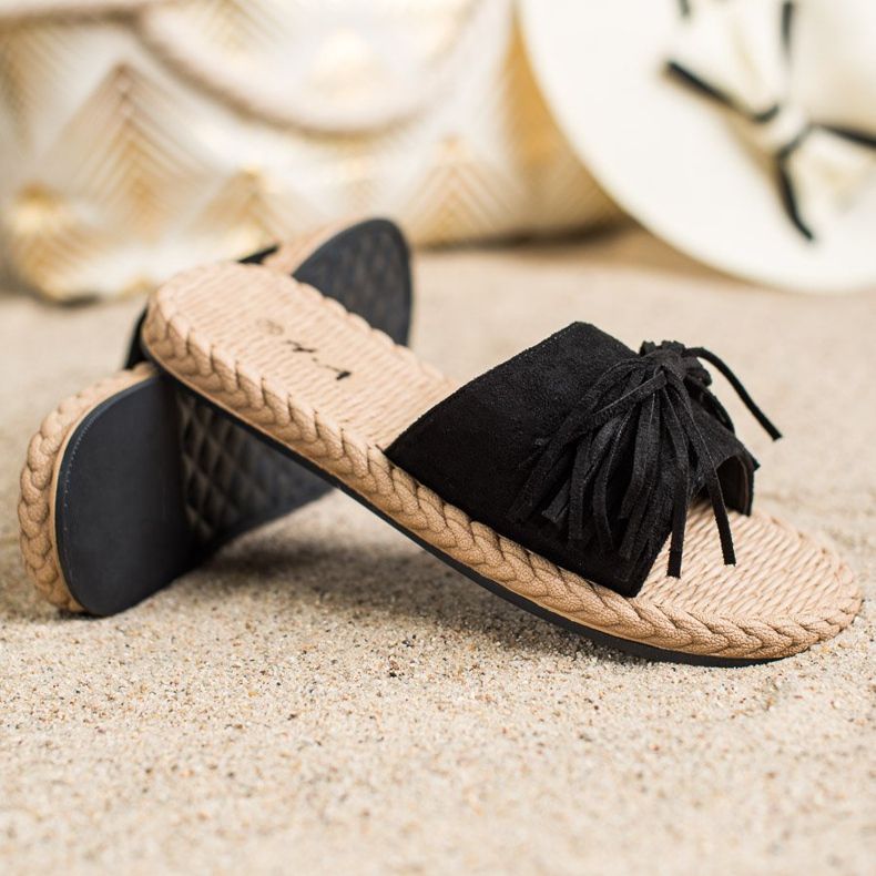 SHELOVET Slippers With Fringes black 1
