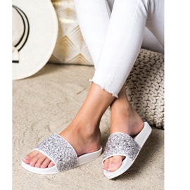 SHELOVET Slippers With Ornaments white silver 1
