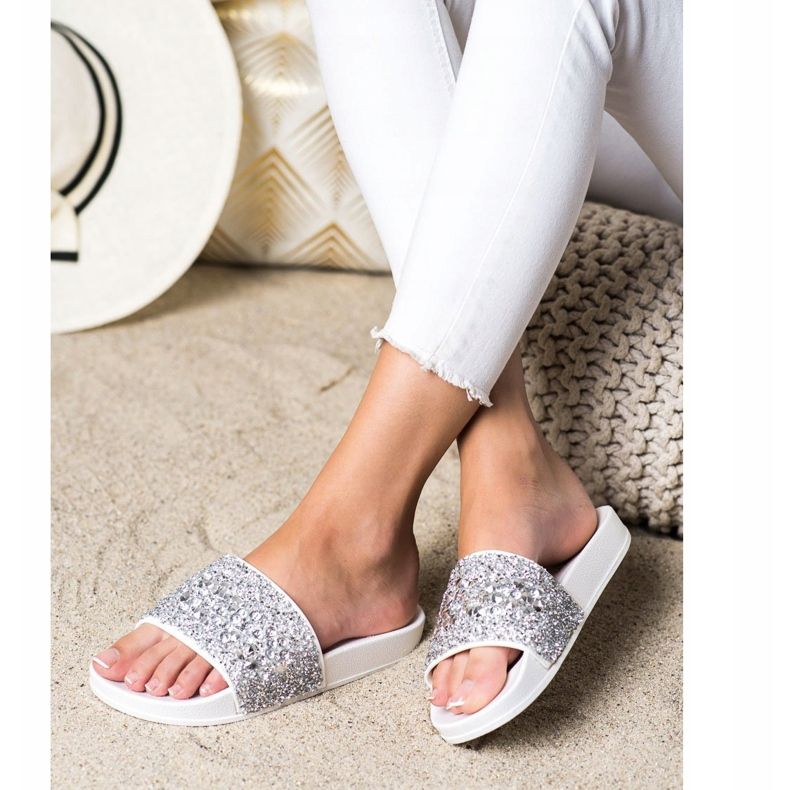 SHELOVET Slippers With Ornaments white silver 1