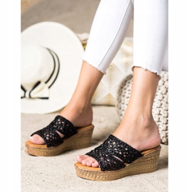Laura Mode Openwork Wedge Slippers black 2