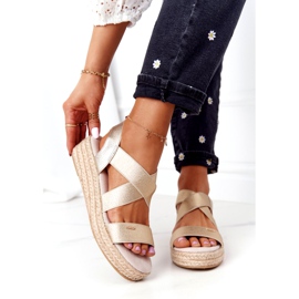 Wedge Sandals With Ribbed Big Star HH274414 Golden 1