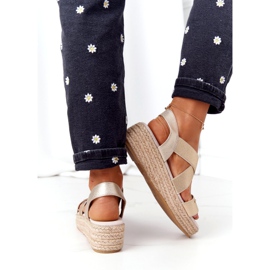 Wedge Sandals With Ribbed Big Star HH274414 Golden 2