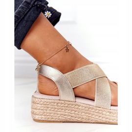 Wedge Sandals With Ribbed Big Star HH274414 Golden 4