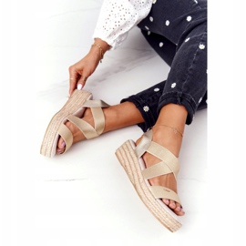 Wedge Sandals With Ribbed Big Star HH274414 Golden 5