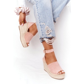 MSMG Light pink Makenna wedge sandals with braids 1