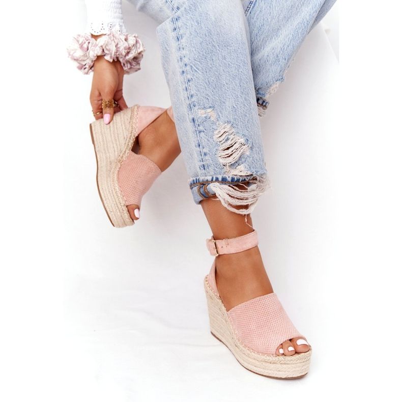 MSMG Light pink Makenna wedge sandals with braids 1