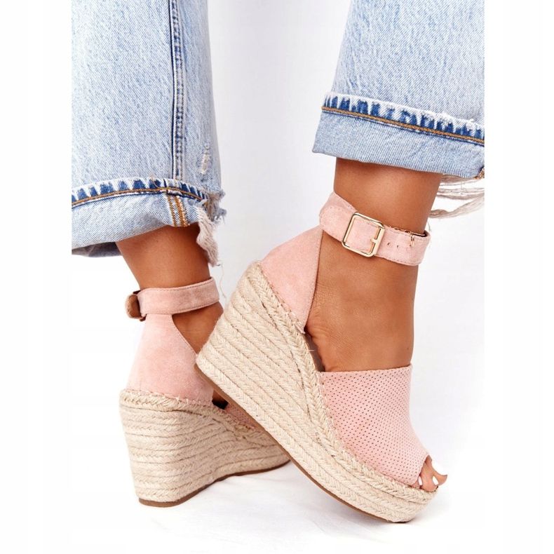 MSMG Light pink Makenna wedge sandals with braids 2