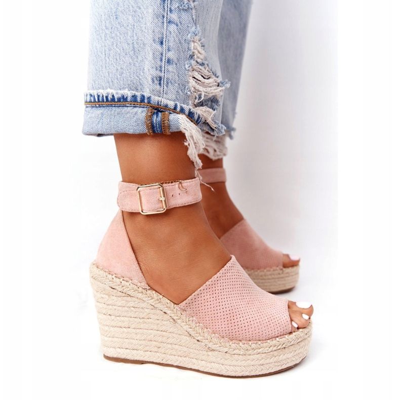 MSMG Light pink Makenna wedge sandals with braids 3