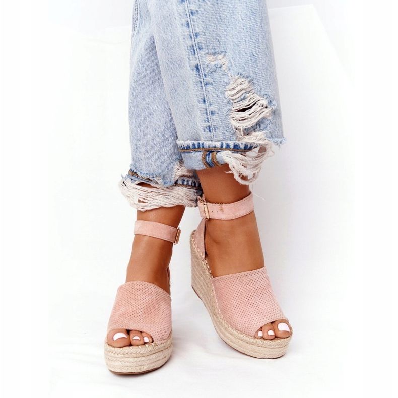 MSMG Light pink Makenna wedge sandals with braids 4